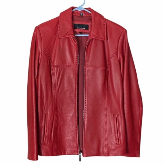 Jones New York Women's Vibrant Red Leather Jacket Size Medium - Picture 12 of 13